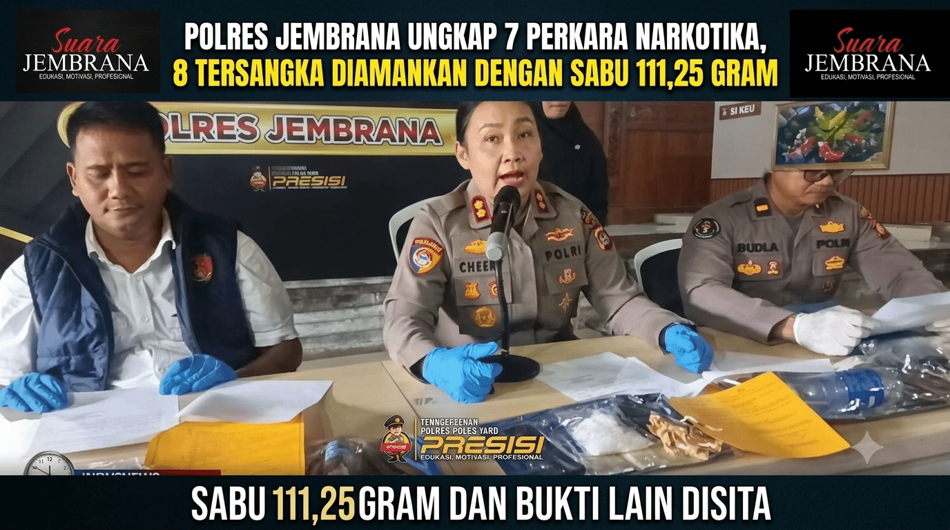Polres Jembrana Ungkap 7 Perkara Narkotika, 8 Tersangka Diamankan dengan Sabu 111,25 Gram